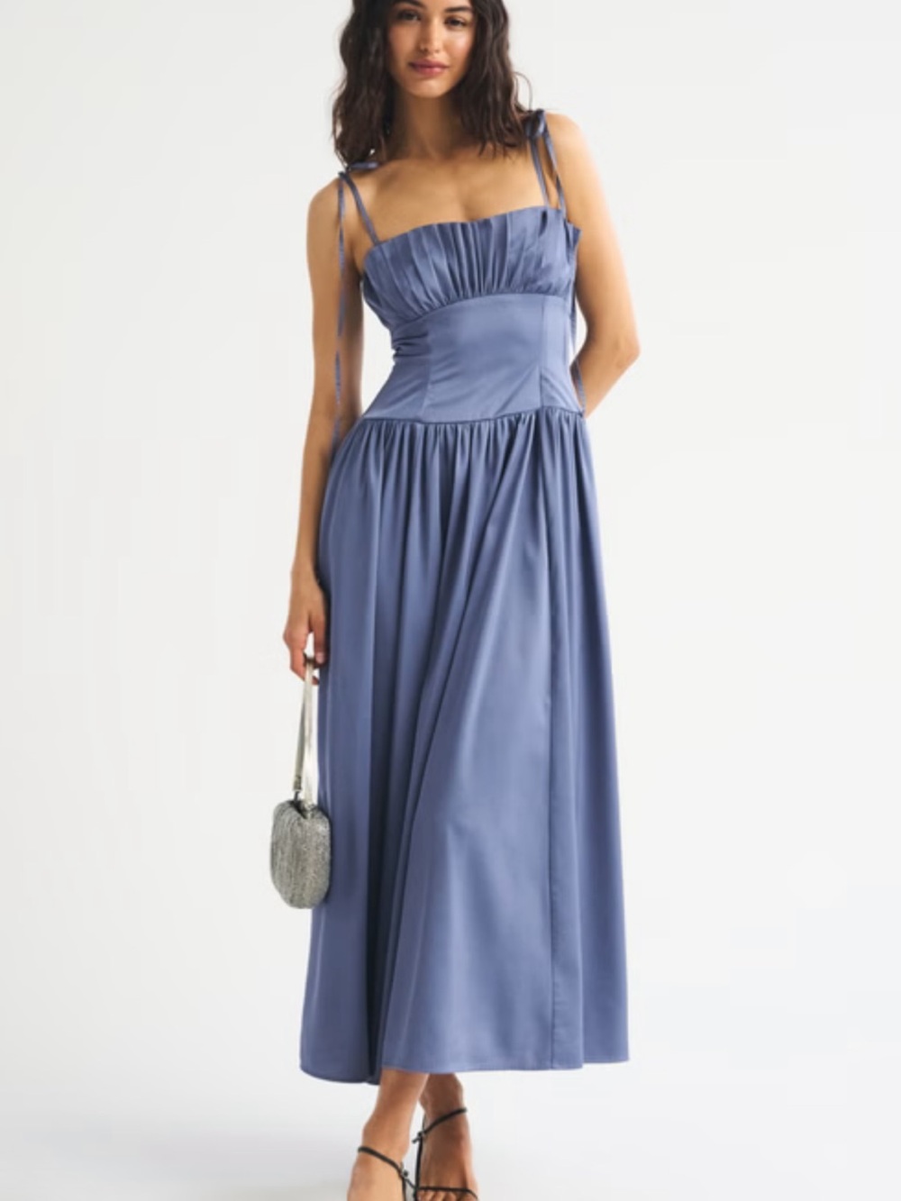 Abercrombie & Fitch Slate Blue Tie-Shoulder Maxi Dress